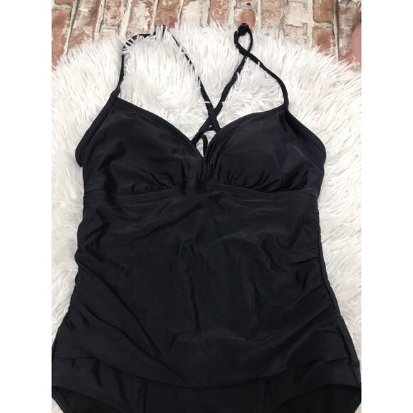 KONA SOL one -piece Black Swimsuit size M Womens Criss Cross Back - Picture 3 of 8